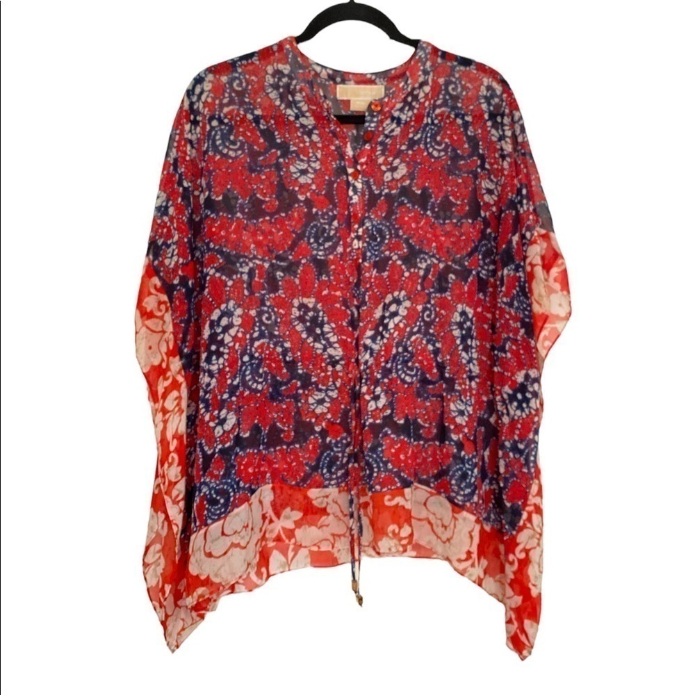 MICHAEL Michael Kors red white and blue sheer handkerchief blouse